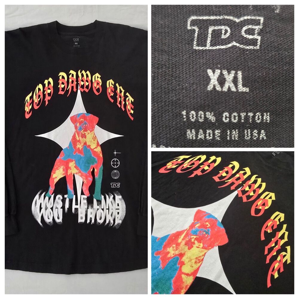 TDE Top Dawg Entertainment Long Sleeve Shirt Mens 2XL XXL Hustle Hiphop Rap Tee